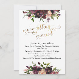 Burgund Red Floral & Gold Wir werden heiraten Einladung