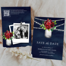 Burgund Red Floral Navy QR Code Hochzeitsstift Fot
