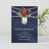 Burgund Red Floral Navy QR Code Hochzeitsstift Fot Save The Date (Stehend Vorderseite)
