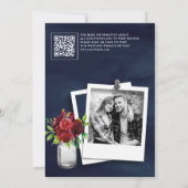Burgund Red Floral Navy QR Code Hochzeitsstift Fot Save The Date (Rückseite)
