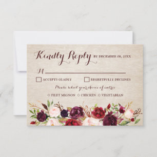 Burgund Red Floral Rustic Boho Wedding RSVP