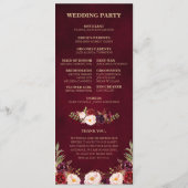 Burgund Red Floral Rustic Wedding Programm (Rückseite)