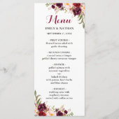 Burgund Red Floral Wedding Menu Menükarte (Vorderseite)