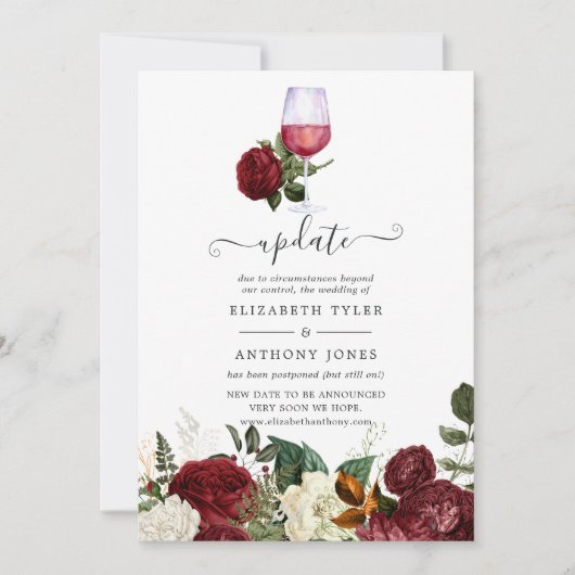 Burgund Red Floral Wine Degustation Hochzeit Updat Einladung (Vorderseite)