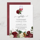Burgund Red Floral Wine Degustation Hochzeit Updat Einladung (Vorne/Hinten)