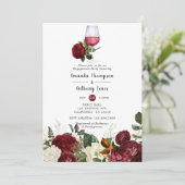Burgund Red Floral Wine Degustations Party Einladung (Stehend Vorderseite)