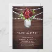 Burgund Red Floral Wood QR Code Hochzeitsstift Fot Save The Date (Vorderseite)