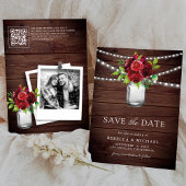 Burgund Red Floral Wood QR Code Hochzeitsstift Fot Save The Date