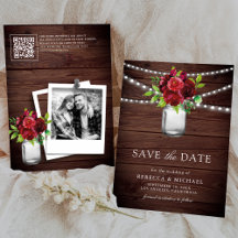 Burgund Red Floral Wood QR Code Hochzeitsstift Fot