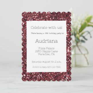 Burgund Red Glitzy Glitzer Sparkle 16. Geburtstag Einladung