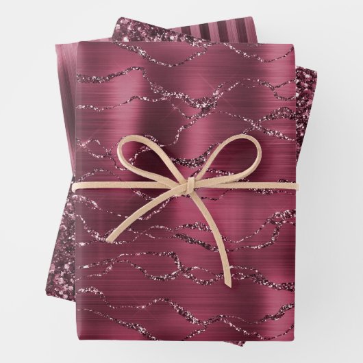 Burgund Red Glitzy Glitzer Streifen Geschenkpapier Set (Beispiel)