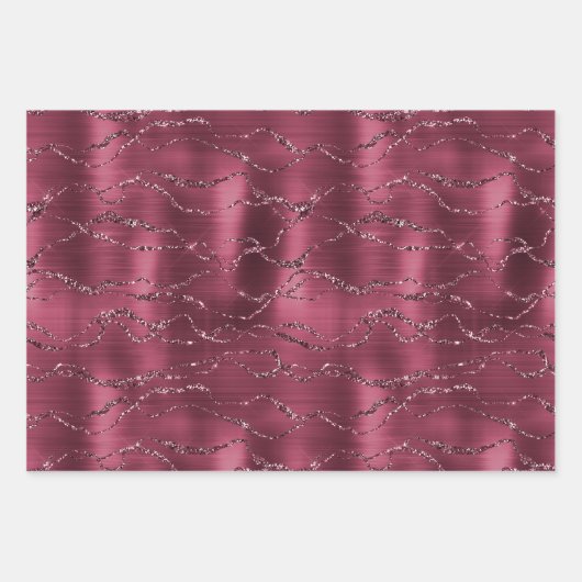 Burgund Red Glitzy Glitzer Streifen Geschenkpapier Set (Vorderseite)