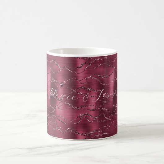 Burgund Red Glitzy Glitzer Streifen Kaffeetasse (Mittel)