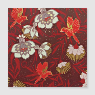 Burgund Red Gold Bird Blume Glitzer Magnetkarte