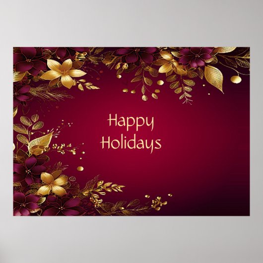 Burgund Red Gold Blume Holiday Poster (Vorne)