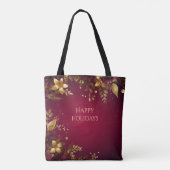 Burgund Red Gold Blume Holiday Toag Tasche (Rückseite)