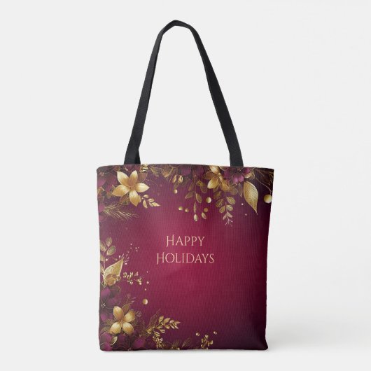 Burgund Red Gold Blume Holiday Toag Tasche (Rückseite)