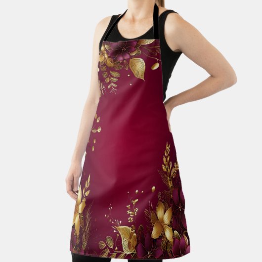 Burgund Red Gold Blume Schürze (InSitu)