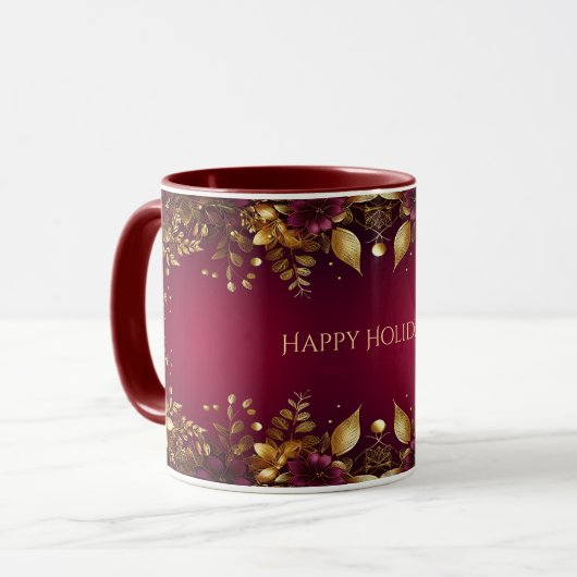 Burgund Red Gold Blume Tasse (Vorderseite Links)