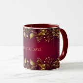 Burgund Red Gold Blume Tasse (VorderseiteRechts)