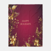 Burgund Red Gold Blume Urlaub Fleece Blankon (Vorderseite)