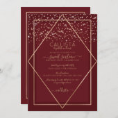 Burgund Red Gold Confetti Border Sweet 16 Einladung (Vorne/Hinten)