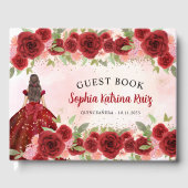 Burgund Red Gold Floral Prinzessin Quinceañera Gästebuch (Vorderseite)