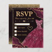 Burgund Red & Gold Glitzer Agate & Dress Sweet 16 RSVP Karte (Vorne/Hinten)