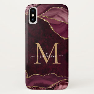 Burgund Red Gold Glitzer Agate Gemstone Monogramm Case-Mate iPhone Hülle