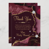 Burgund Red & Gold Imitate Glitzer Agate Quinceane Dankeskarte (Vorne/Hinten)
