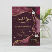 Burgund Red & Gold Imitate Glitzer Agate Sweet 16 Dankeskarte (Stehend Vorderseite)