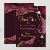 Burgund Red & Gold Imitate Glitzer Agate Sweet 16 Dankeskarte (Vorne/Hinten)