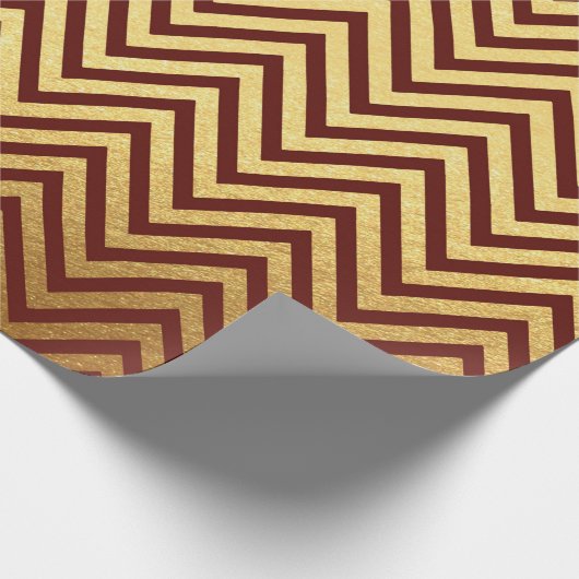 Burgund Red Gold Streifen Lines Zig Zag Zickzack Geschenkpapier (Ecke)