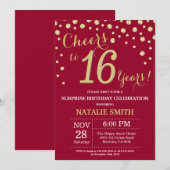Burgund Red Gold Überraschung 16. Geburtstag Diama Einladung (Vorne/Hinten)