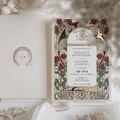 Burgund Red Gold Wedding Art Nouveau Vintag Folieneinladung