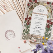 Burgund Red Gold Wedding Art Nouveau Vintag Folieneinladung