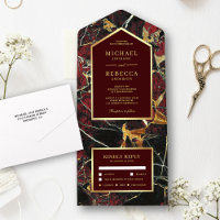 Burgund Red Marble Imitate Gold Foil Wedding