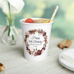 Burgund Red Mauve Herbst Blume 30. Geburtstag Pappbecher