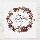 Burgund Red Mauve Herbst Blume 70. Geburtstag Weinetikett (Einzelnes Label)
