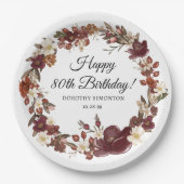 Burgund Red Mauve Herbst Blume 80. Geburtstag Pappteller (Vorderseite)