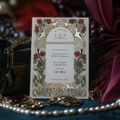 Burgund Red Navy Blue Gold Hochzeit Art Nouveau Folieneinladung