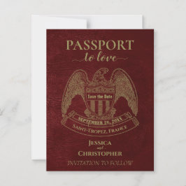 Burgund Red Passport Hochzeit Niedlich Save the Da Magneteinladung