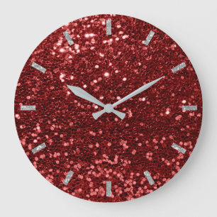 Burgund Red Ruby Funkelnd Bean Glitzer Grau Glam Große Wanduhr