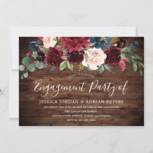 Burgund Red Rustic Country Engagement Party Einladung