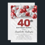 Burgund Red Silver Balloon Glitzer 40. Geburtstag Einladung<br><div class="desc">Modern Glam Burgund Red Silver Ballon Glitzer Sparkle jedes Alter Geburtstag Einladung</div>