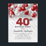 Burgund Red Silver Balloon Glitzer 40. Geburtstag Postkarte<br><div class="desc">Modern Glam Burgund Red Silver Ballon Glitzer Sparkle jedes Alter Geburtstag Einladung</div>