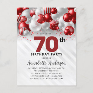 Burgund Red Silver Balloon Glitzer 70. Geburtstag Postkarte