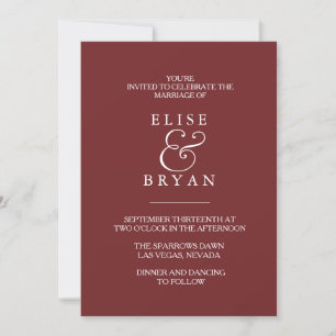 Burgund Red Simple Modern Elegante Hochzeit Einlad Einladung
