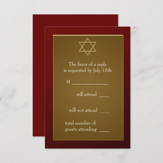 Burgund Red Star von David Bar Mitzvah UAWG RSVP Karte (Vorne/Hinten)