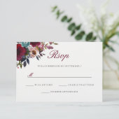 Burgund Red Watercolor Floral Wedding RSVP (Stehend Vorderseite)